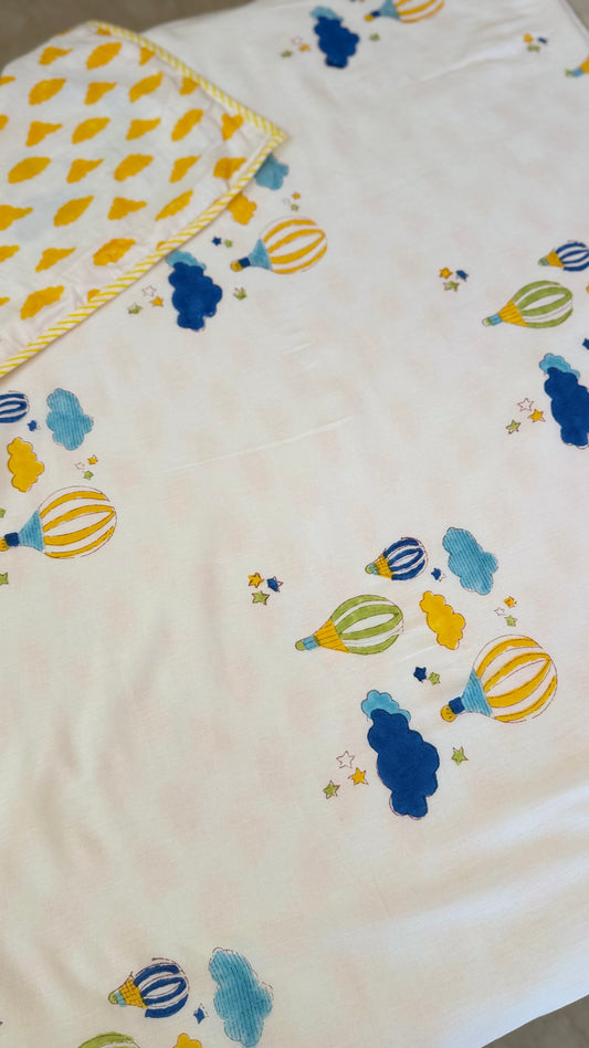 Blue Balloon Adventures – Handblock Print Mul Mul Cotton Dohar