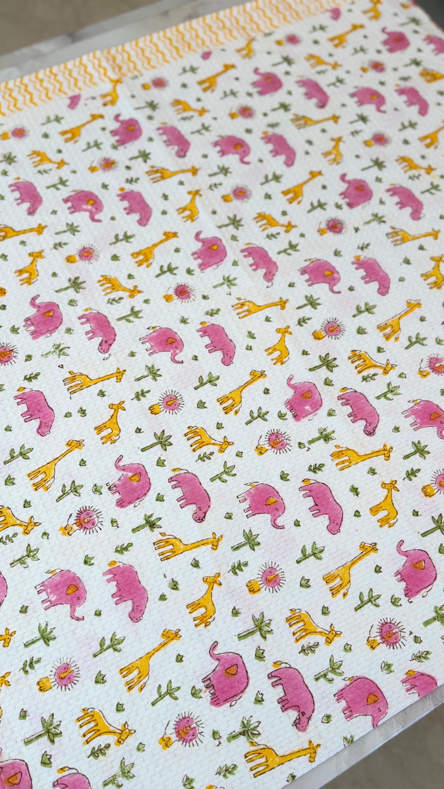 Kids Pink Yellow Giraffe & elephant Towel