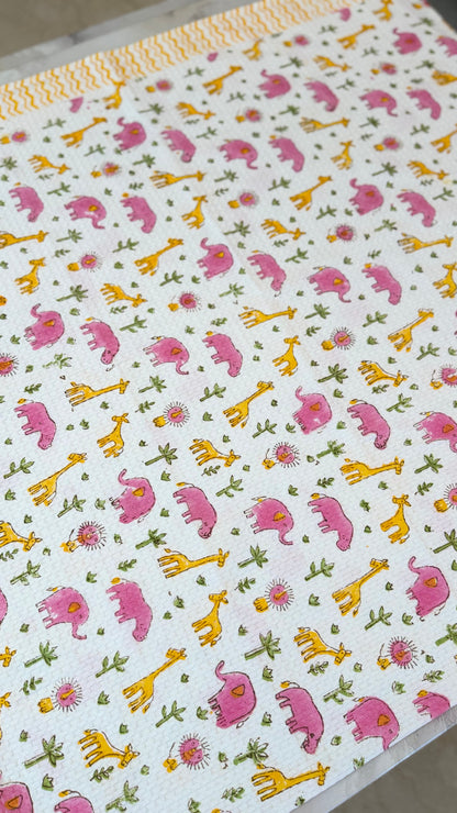 Kids Pink Yellow Giraffe & elephant Towel
