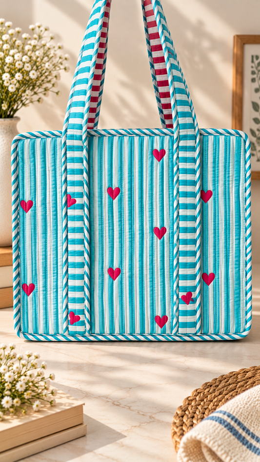 Aqua hearts Mini tote bag