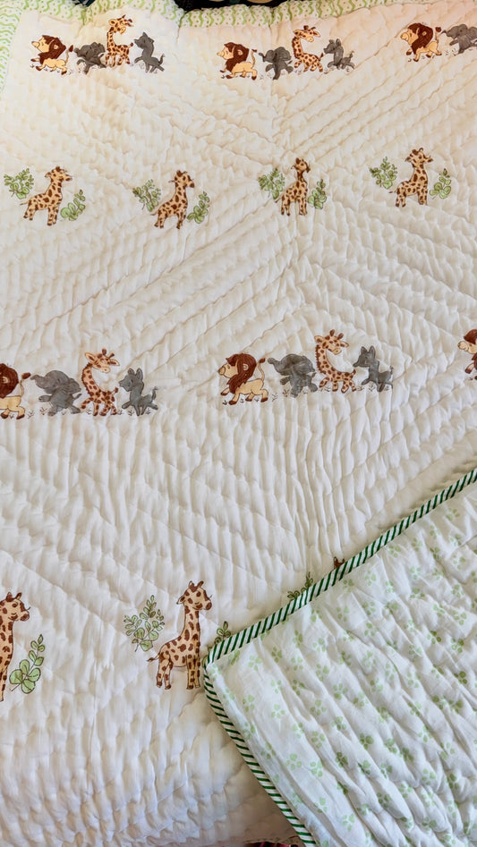 Jungle Joy Parade Handblock Print Mul Mul Cotton Quilt