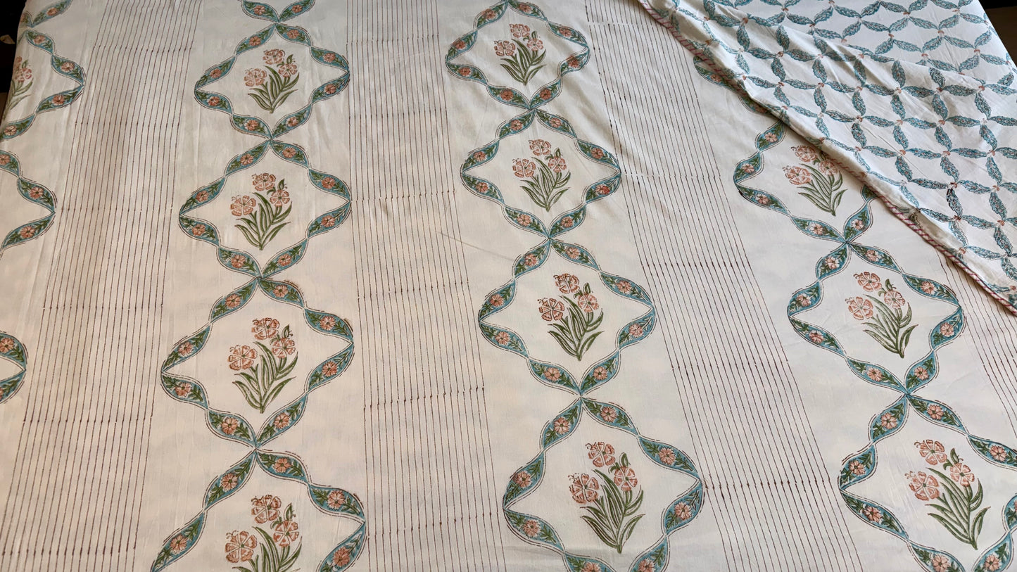 Spring Lattice Handblock Print Mul Mul Cotton Dohar