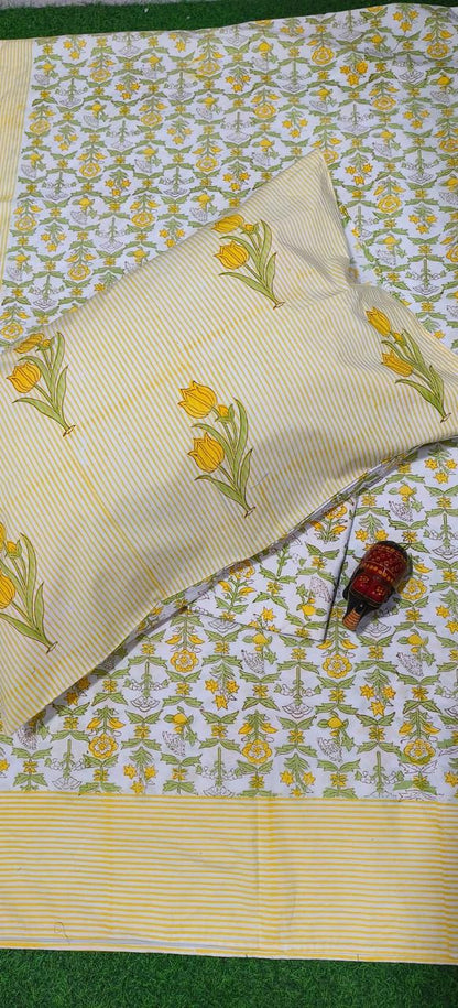 Golden Tulip Meadow Handblock Printed Cotton Bedsheet