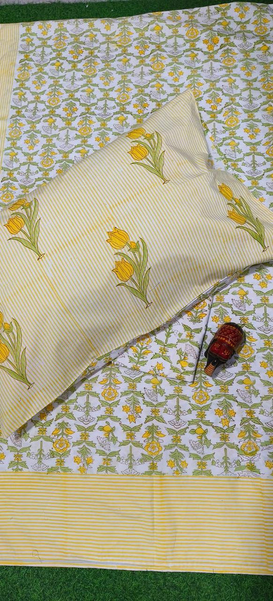 Golden Tulip Meadow Handblock Printed Cotton Bedsheet