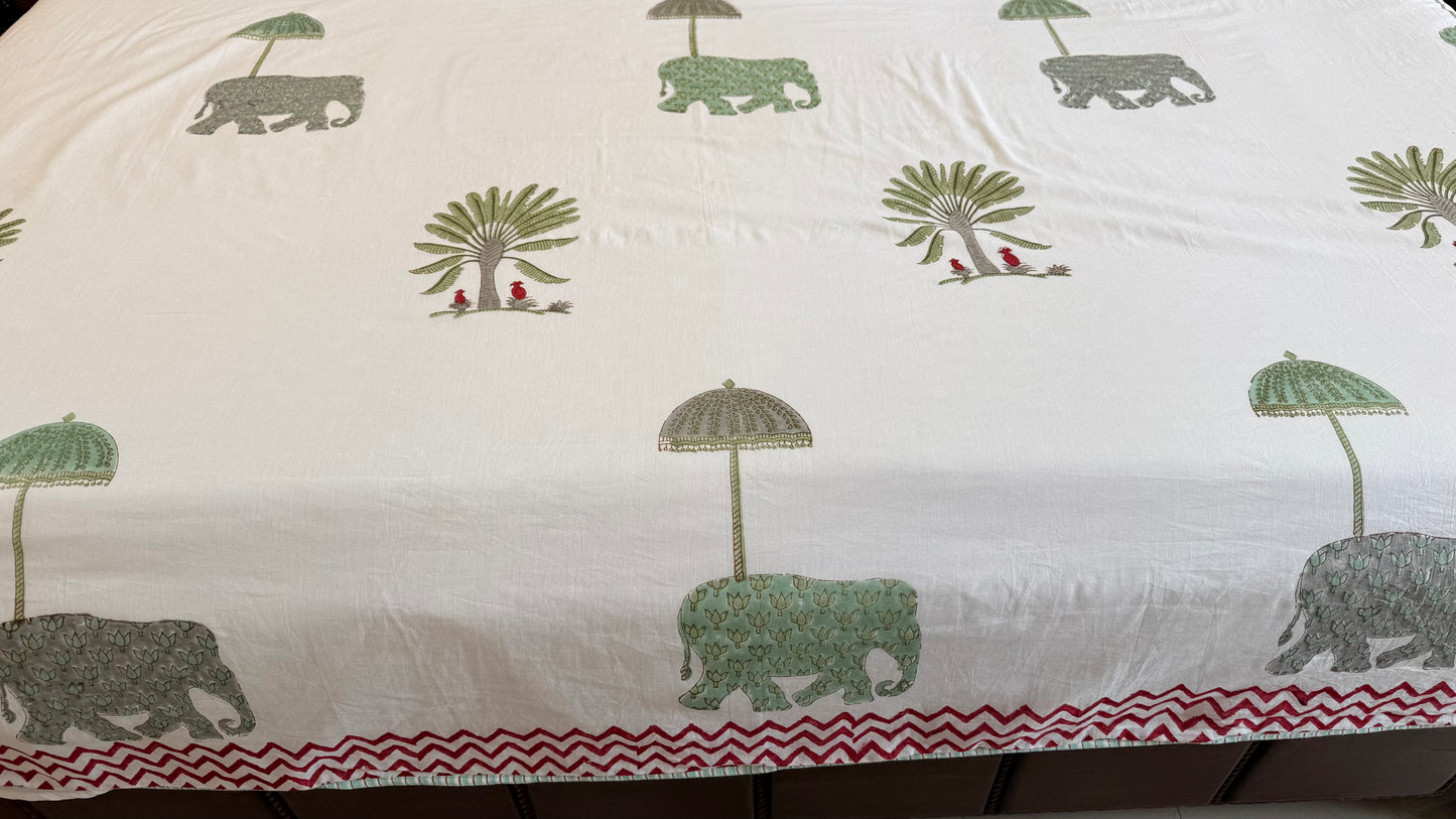 Elephant Garden Mul Mul Cotton Handblock Printed Dohar