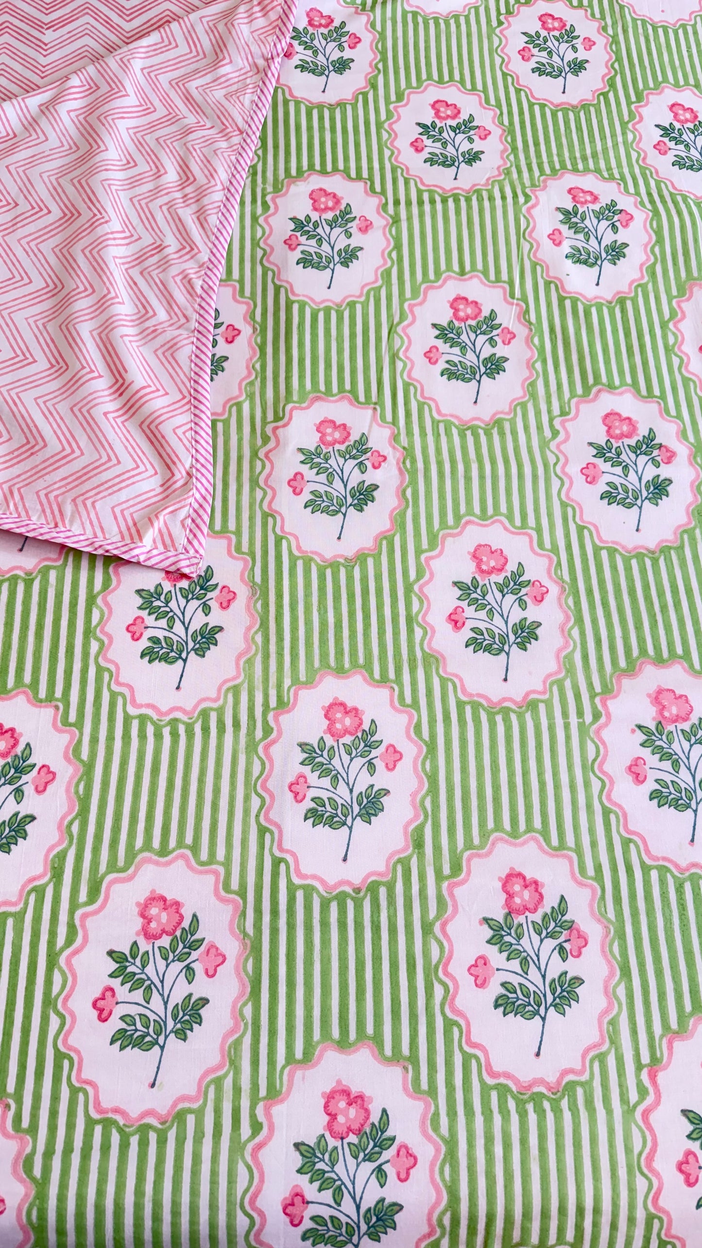 Rosé Trellis Handblock Print Mul Mul Cotton Dohar