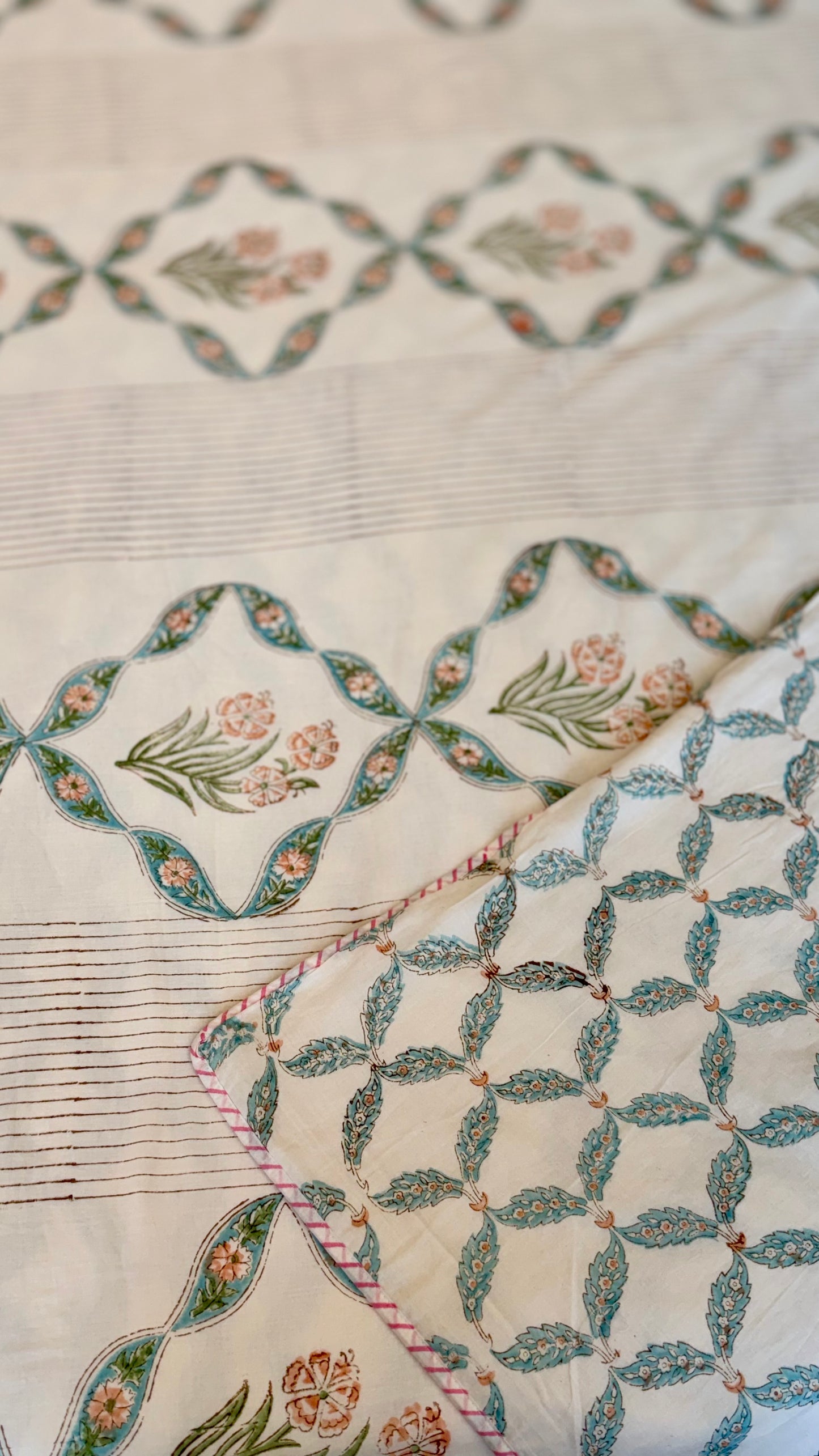 Spring Lattice Handblock Print Mul Mul Cotton Dohar
