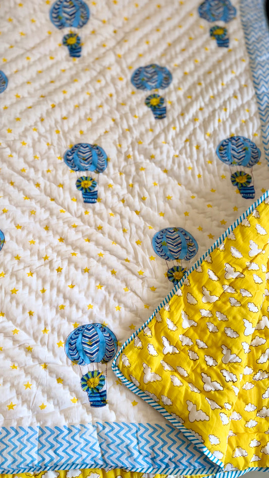 Balloon Dreams Handblock Print Mul Mul Cotton Quilt