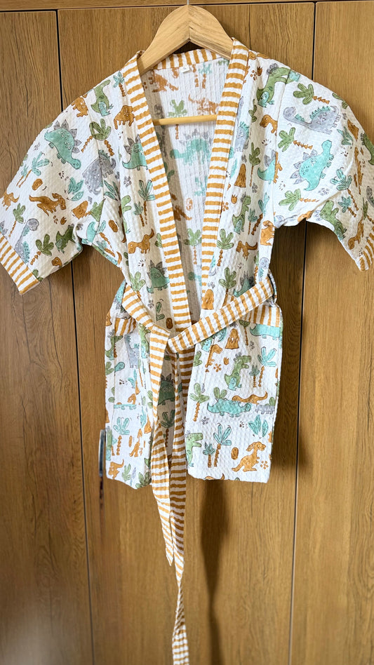 Kids Bathrobe Green Dino Design
