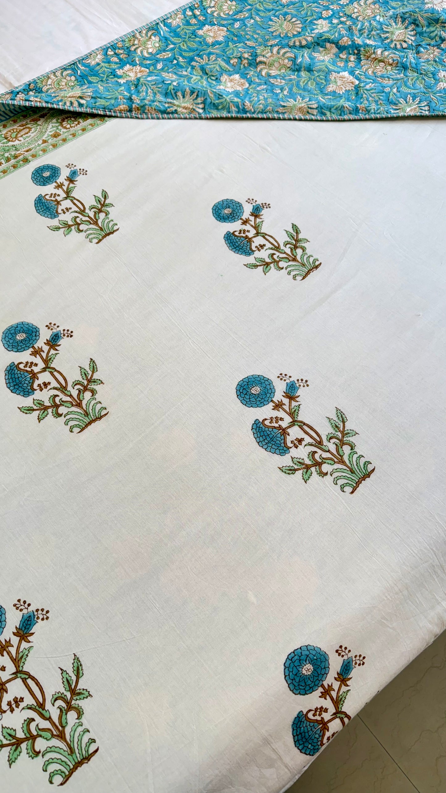 Blue Mughal Garden Mul Mul Cotton Handblock Printed Dohar