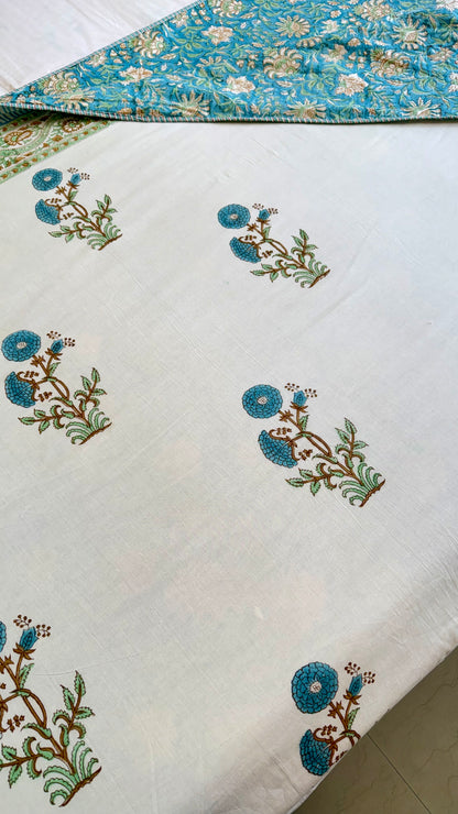Blue Mughal Garden Mul Mul Cotton Handblock Printed Dohar