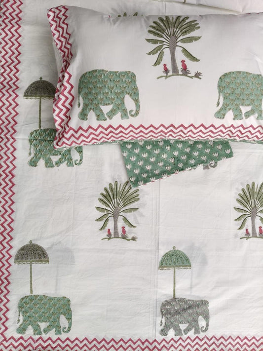 Royal Elephant Garden Handblock Printed Cotton Bedsheet