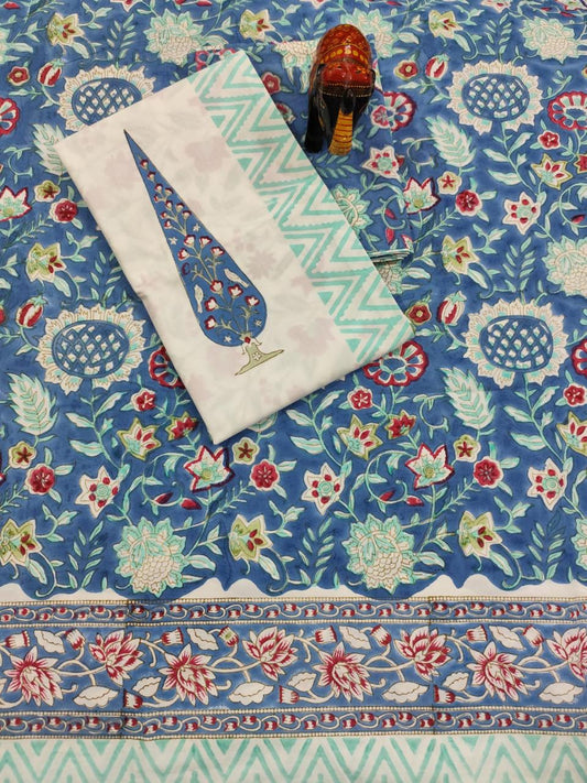 Neel Bagh Phool Handblock Printed Cotton Bedsheet