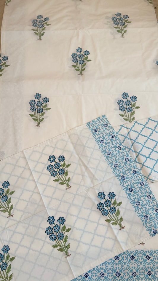 Bluebell Breeze Handblock Printed Cotton Bedsheet