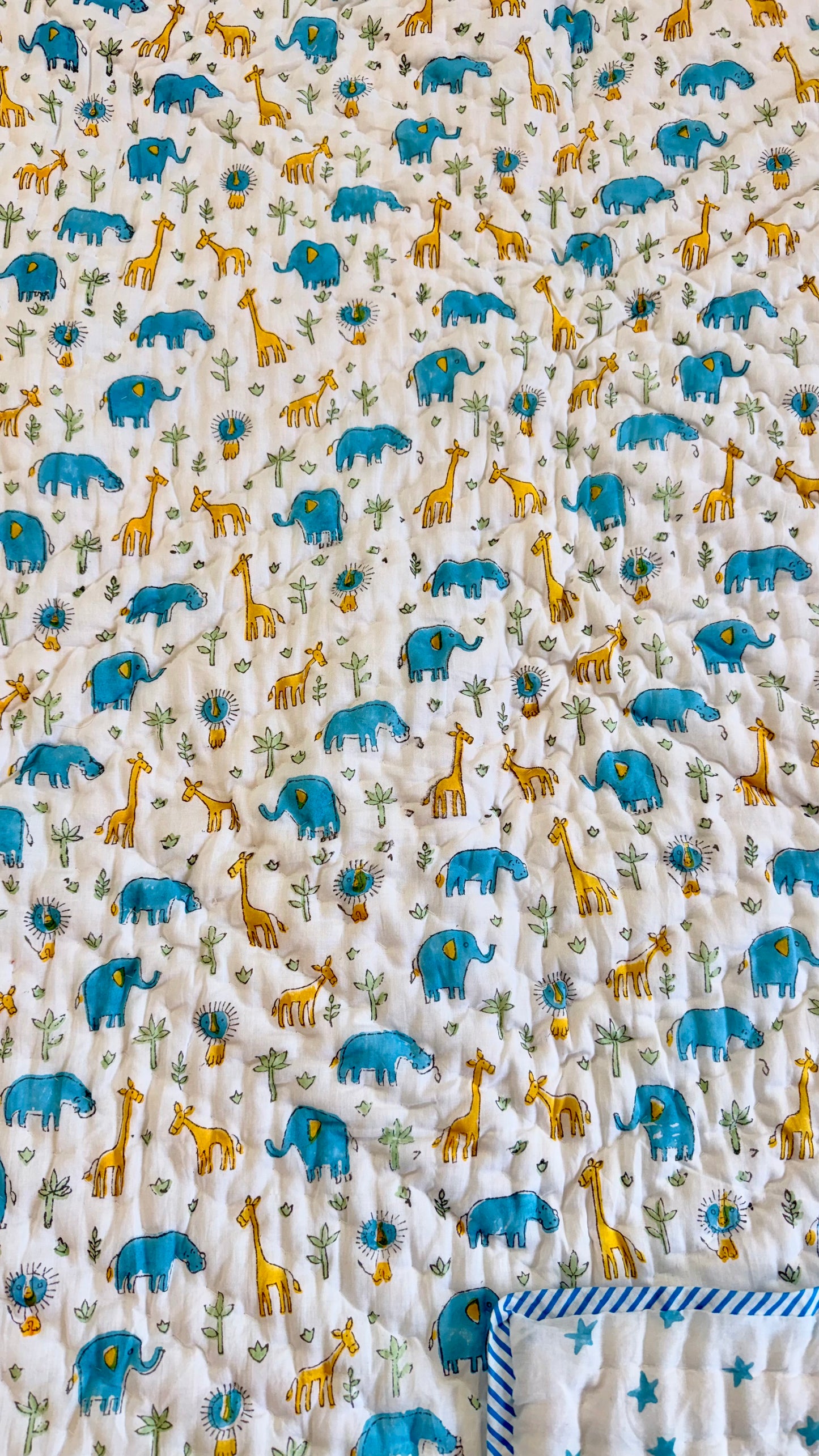 Safari Snuggles Handblock Print Mul Mul Cotton Quilt