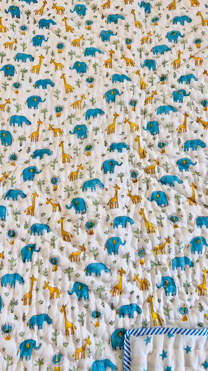Safari Snuggles Handblock Print Mul Mul Cotton Quilt
