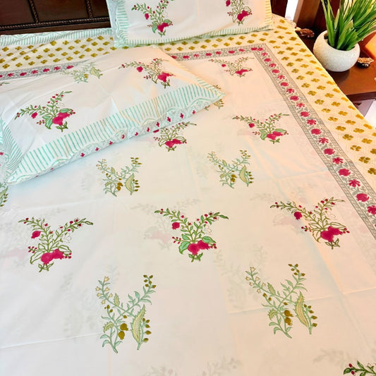 Gulbahar Buti Handblock Printed Cotton Bedsheet