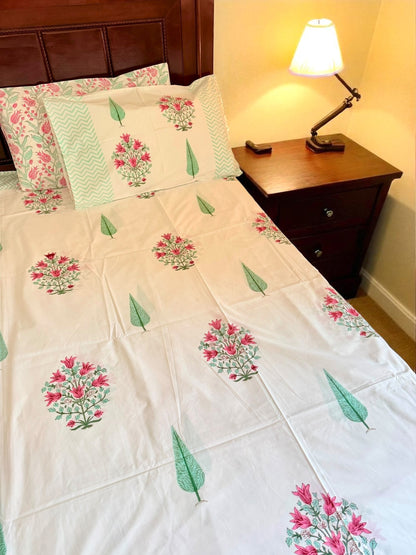Gulbagh Buta Handblock Printed Cotton Bedsheet