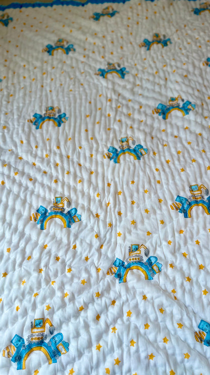 Little Diggers- Handblock Print Mul Mul cotton Quilt