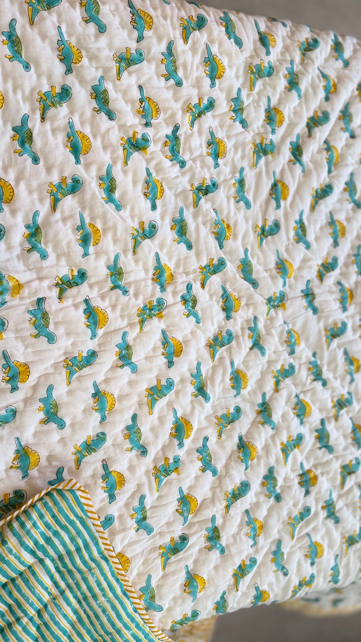 Dino Land Tales – Handblock Print Mul Mul Cotton Quilt