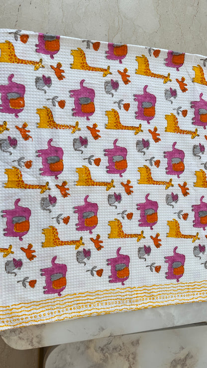 Kids pink yellow jungle Towel