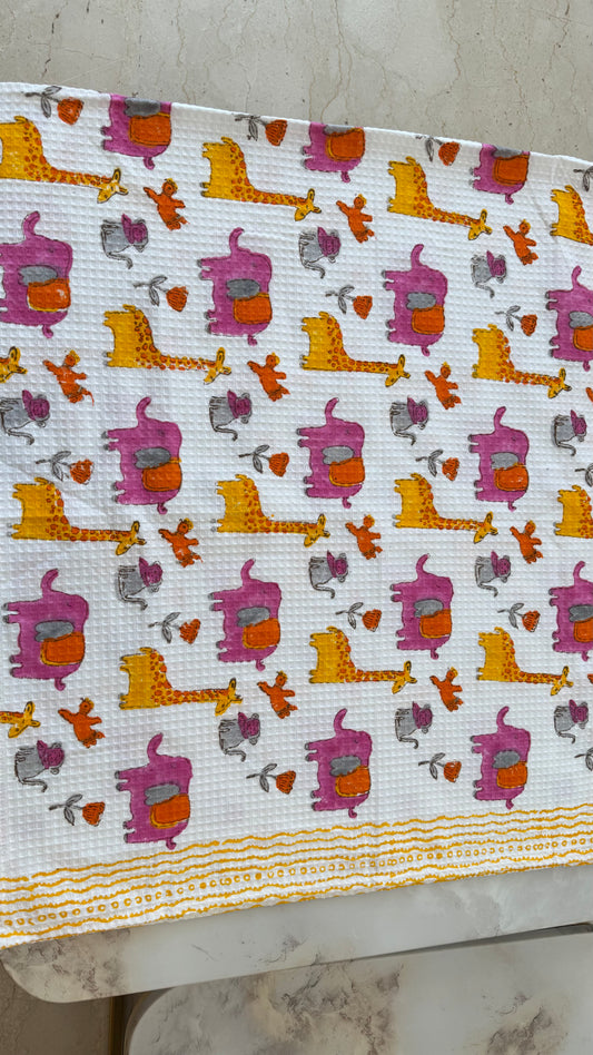 Kids pink yellow jungle Towel