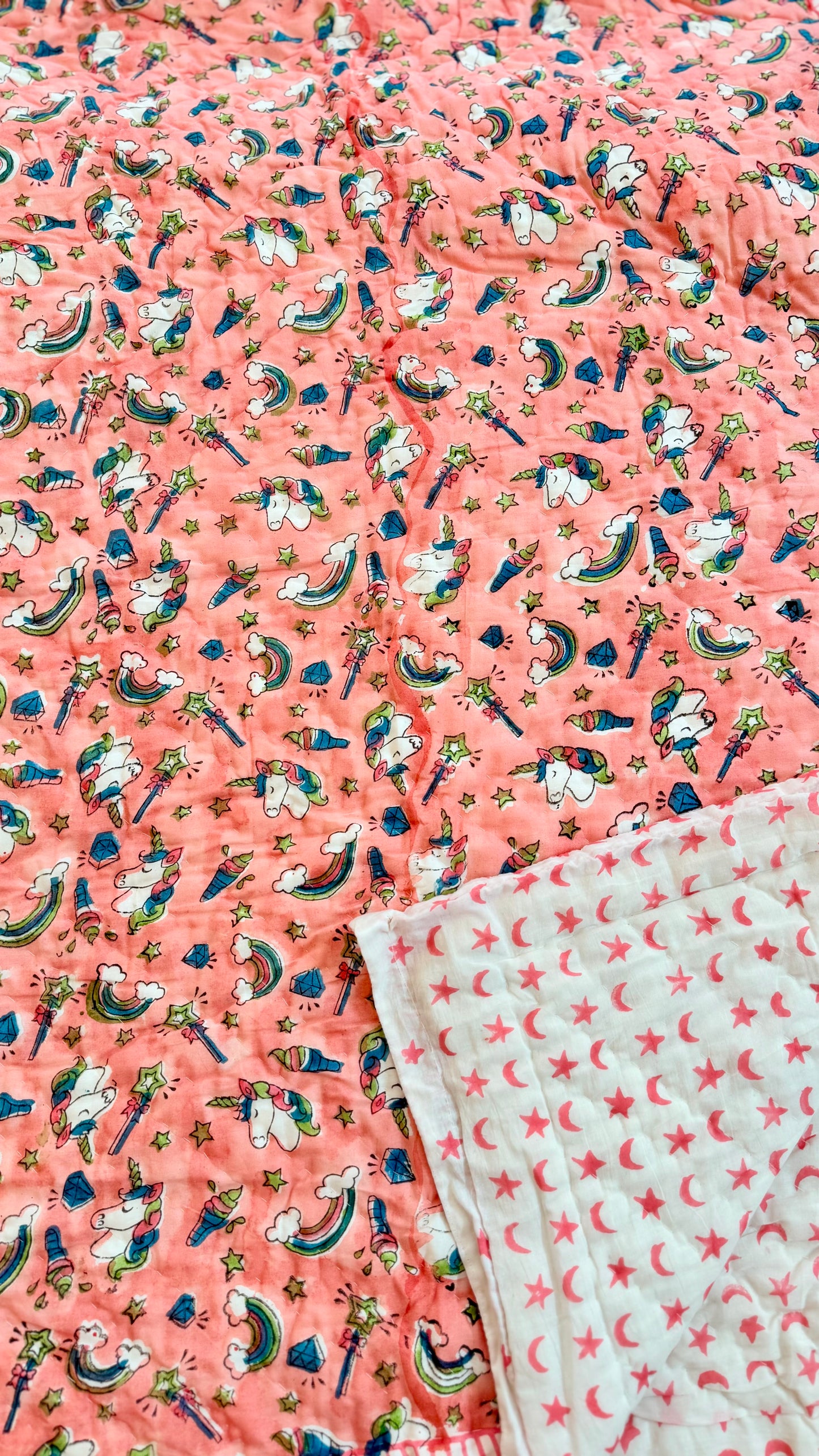 Unicorn Magic Handblock Print Mul Mul Cotton Quilt