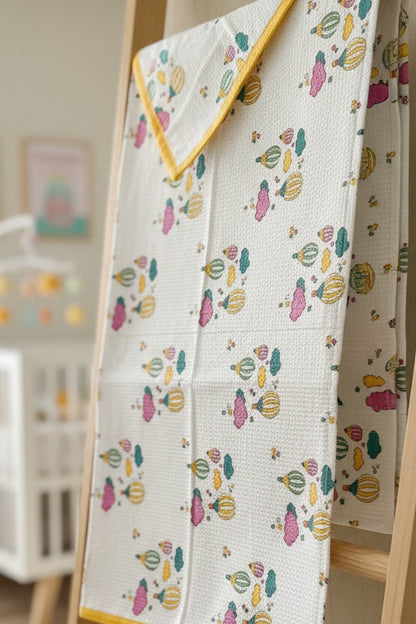 Kids Yellow Pink Balloon Adventures Towel