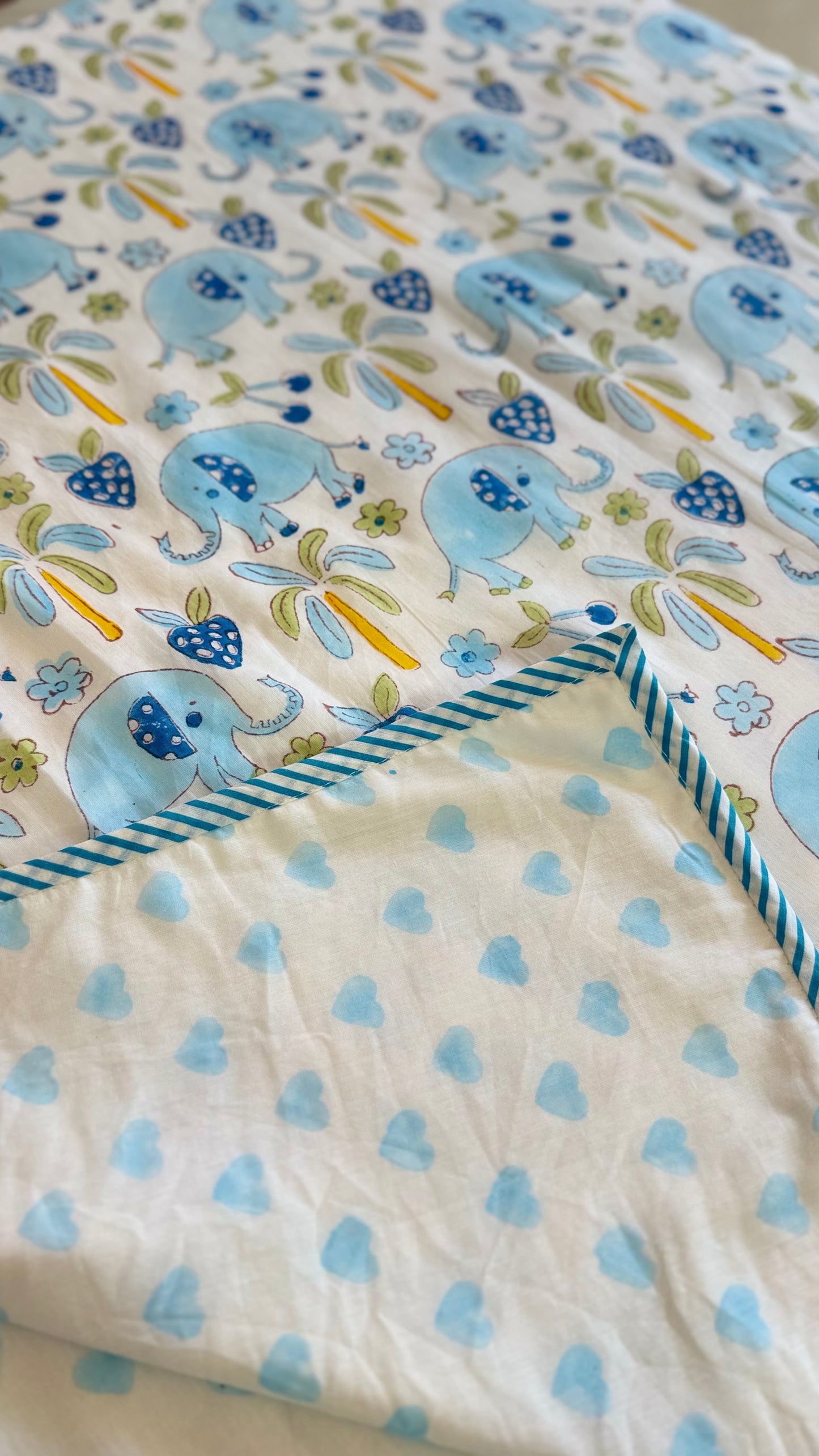 Blue Elephant – Handblock Print Mul Mul Cotton Dohar