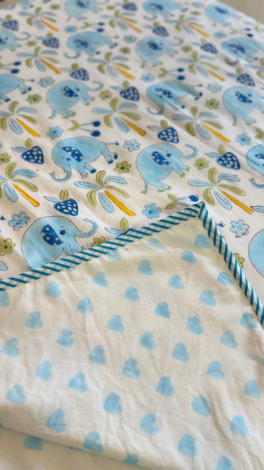 Blue Elephant – Handblock Print Mul Mul Cotton Dohar