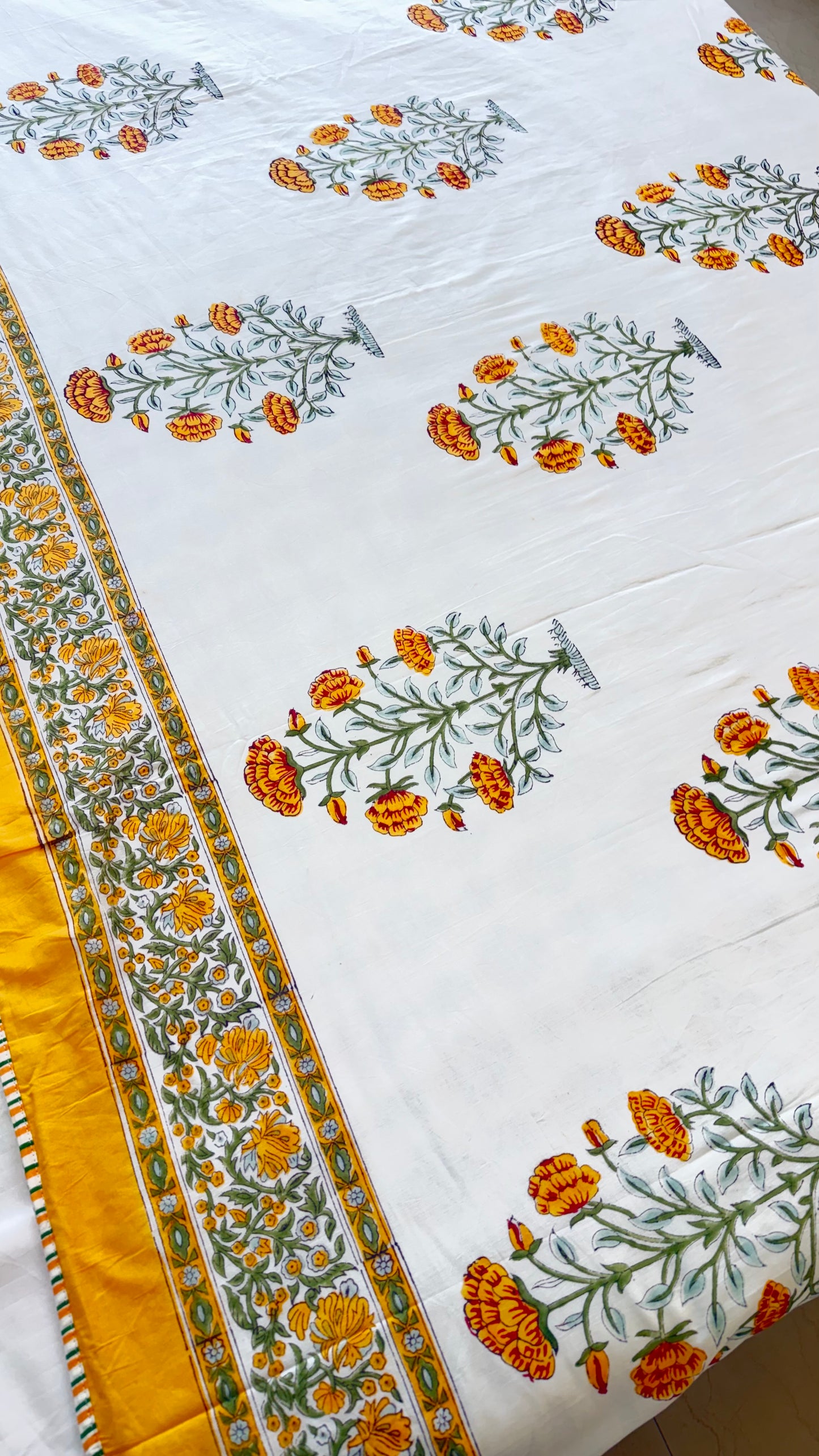 Saffron Bloom Handblock Print Mul Mul Cotton Dohar