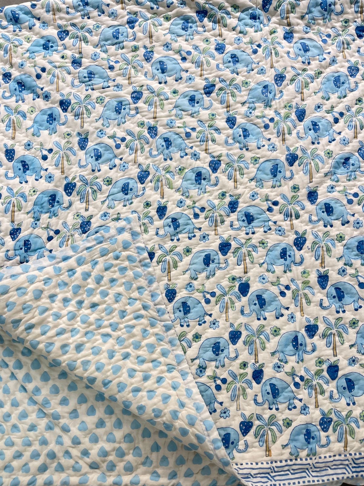 Blue Elephant – Handblock Print Mul Mul Cotton Quilt
