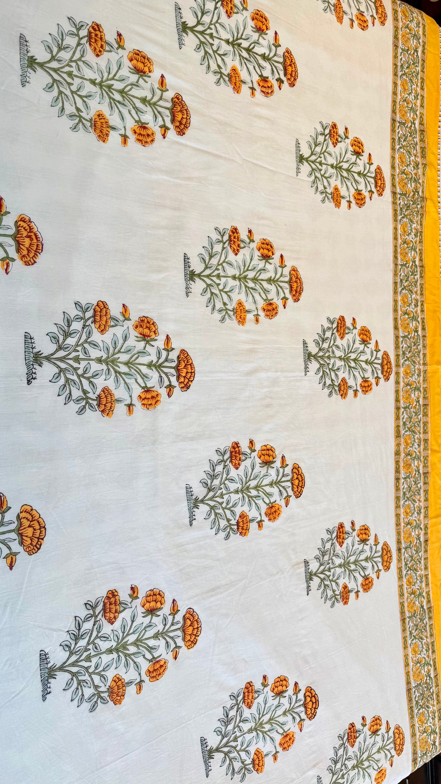 Saffron Bloom Handblock Print Mul Mul Cotton Dohar