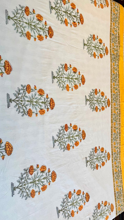 Saffron Bloom Handblock Print Mul Mul Cotton Dohar