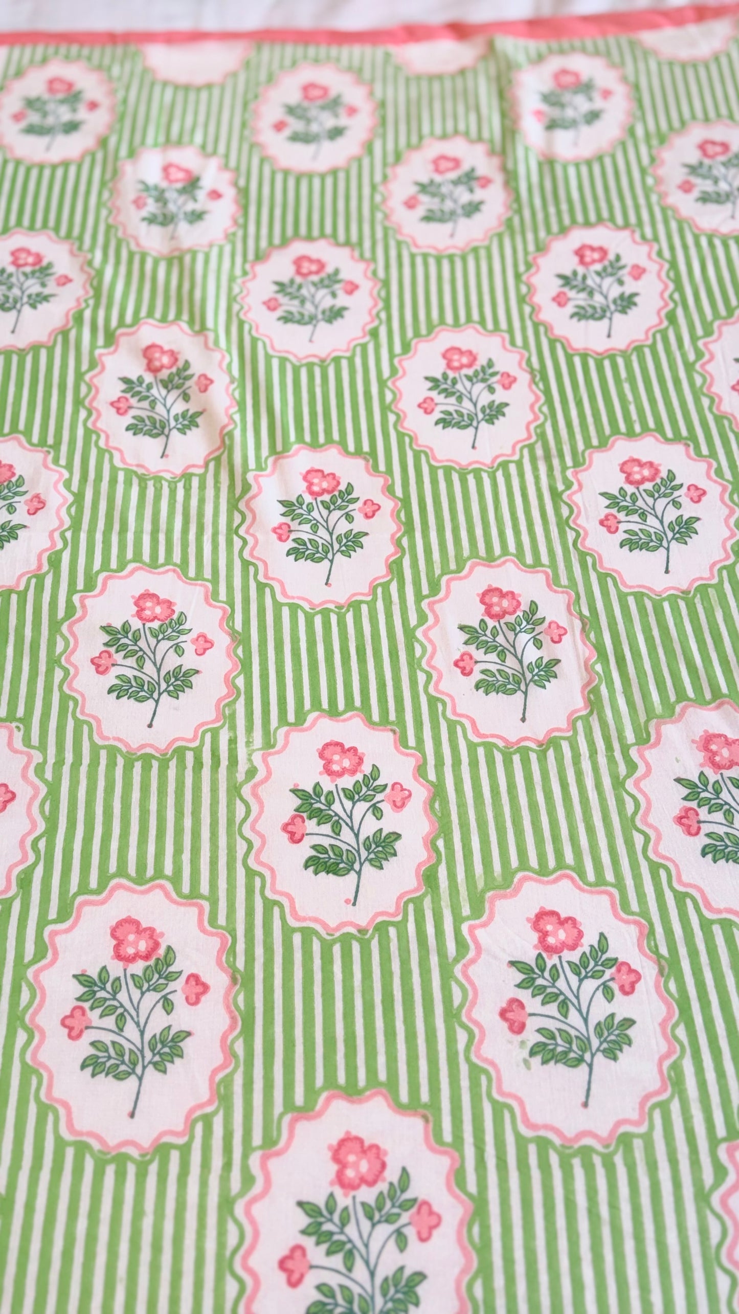 Rosé Trellis Handblock Print Mul Mul Cotton Dohar