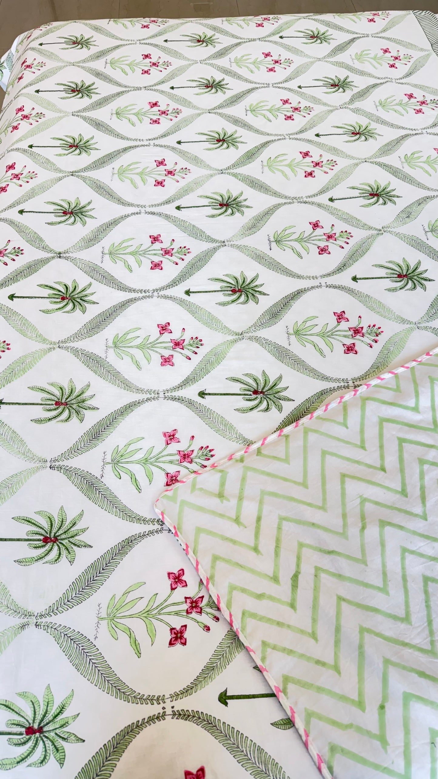 Tropical Palm Grove Mul Mul Cotton Handblock Printed Dohar