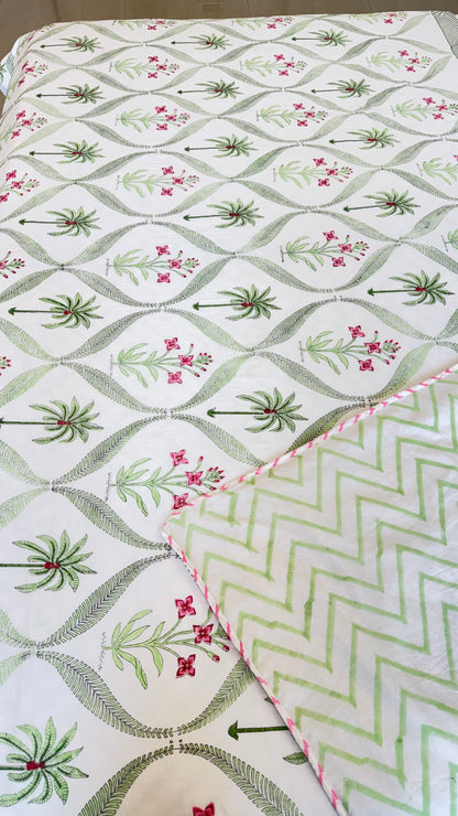 Tropical Palm Grove Mul Mul Cotton Handblock Printed Dohar
