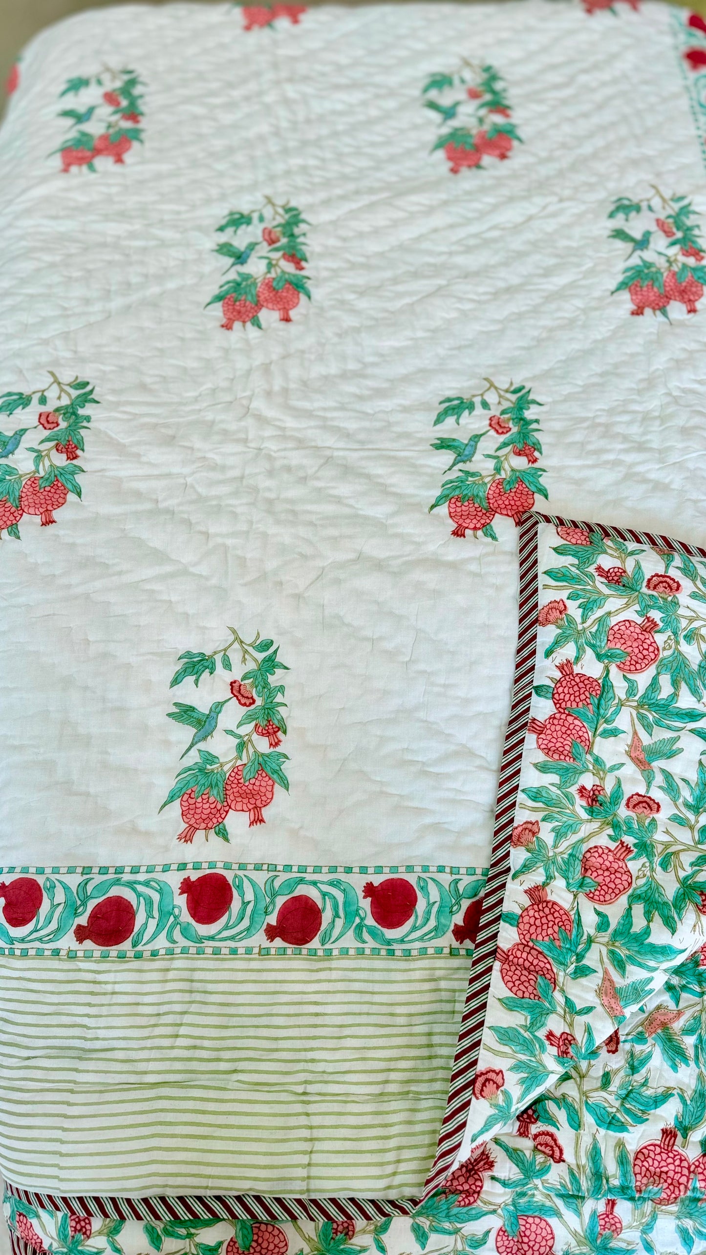 Pomegranate Garden Mul Mul Cotton Handblock Printed Quilt