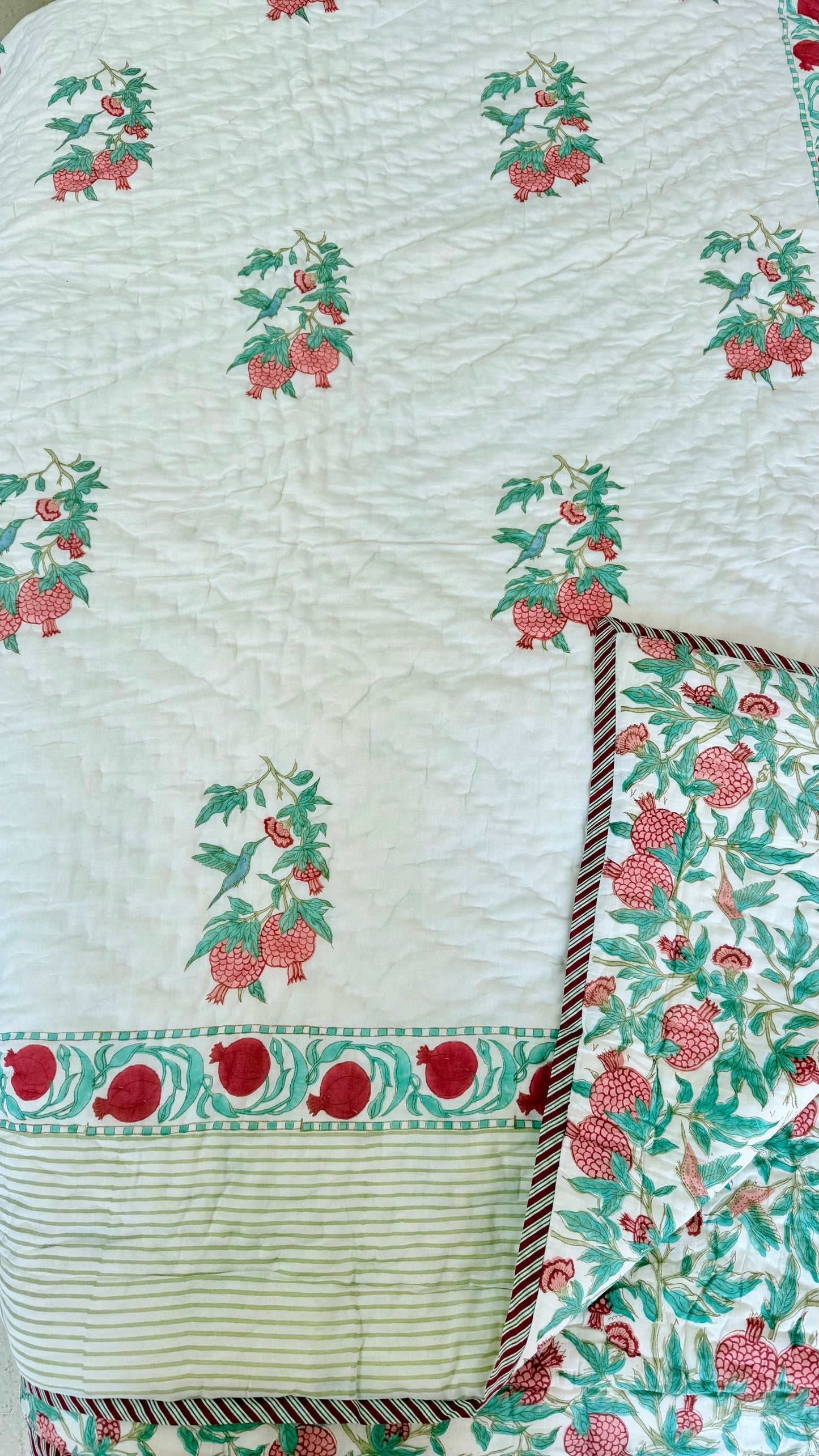 Pomegranate Garden Mul Mul Cotton Handblock Printed Quilt