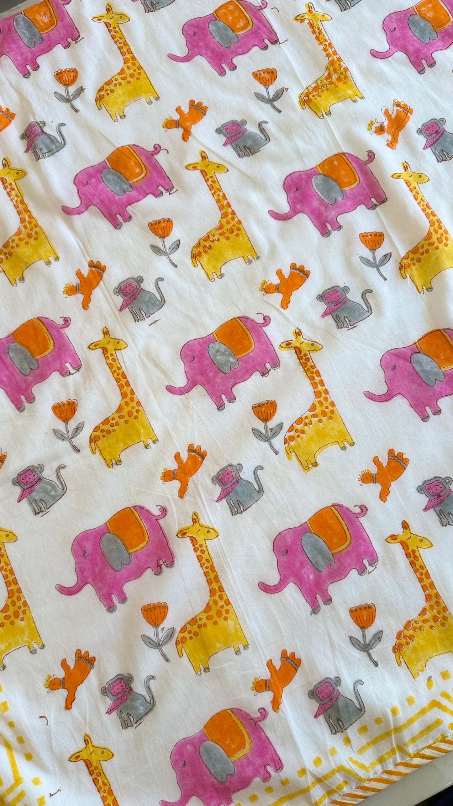 Pink yellow jungle – Handblock Print Mul Mul Cotton Dohar