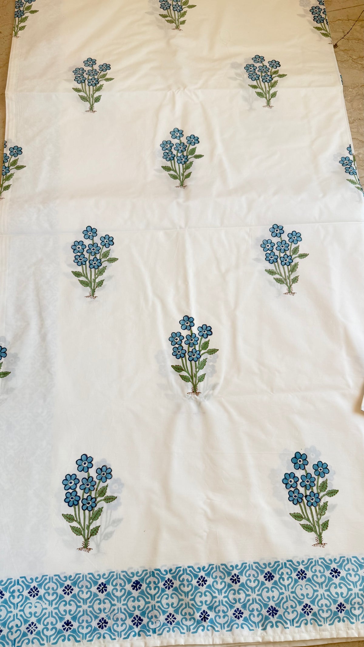 Bluebell Breeze Handblock Printed Cotton Bedsheet