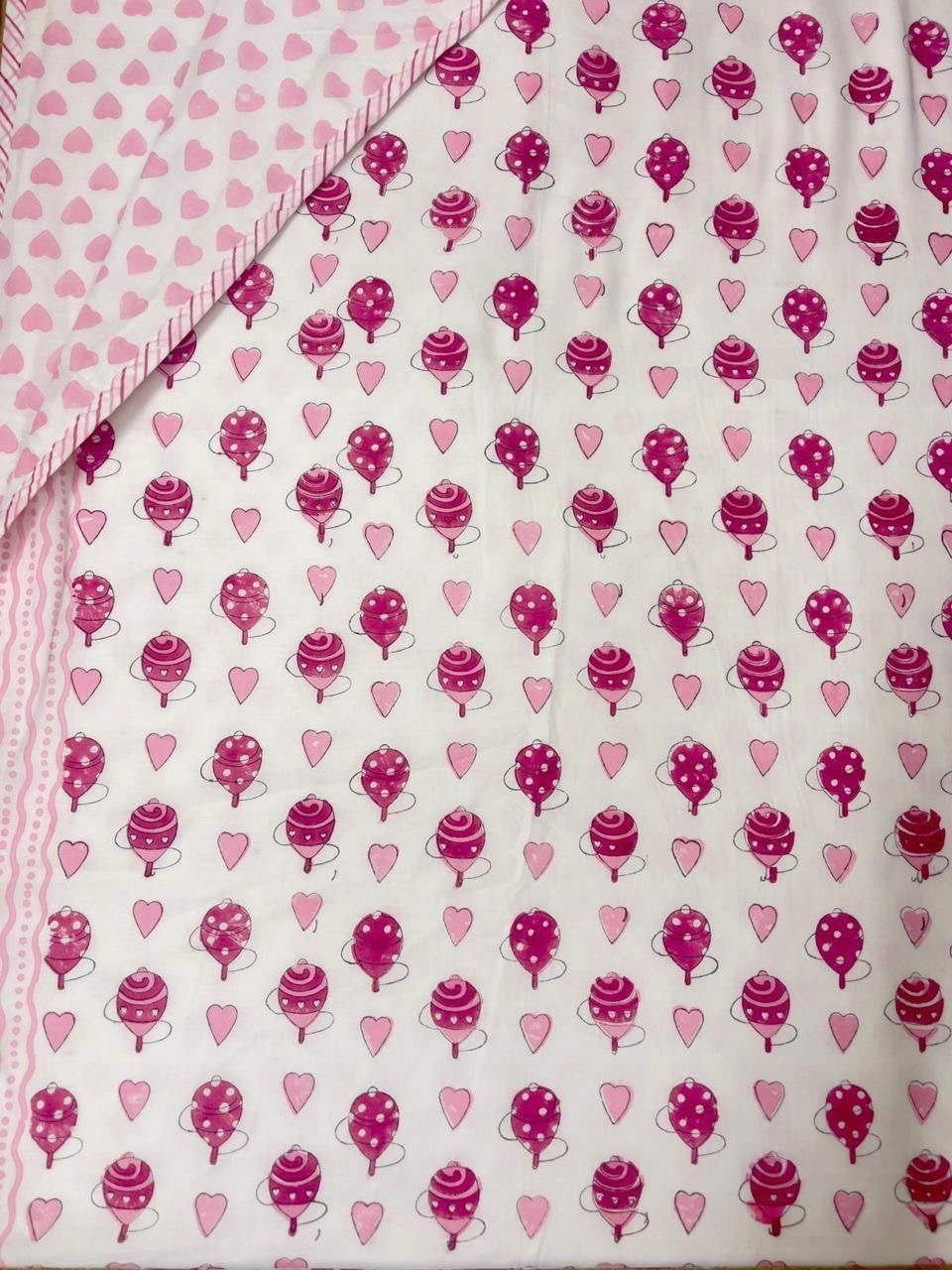 Candy Hearts Handblock Print Mul Mul Cotton Dohar