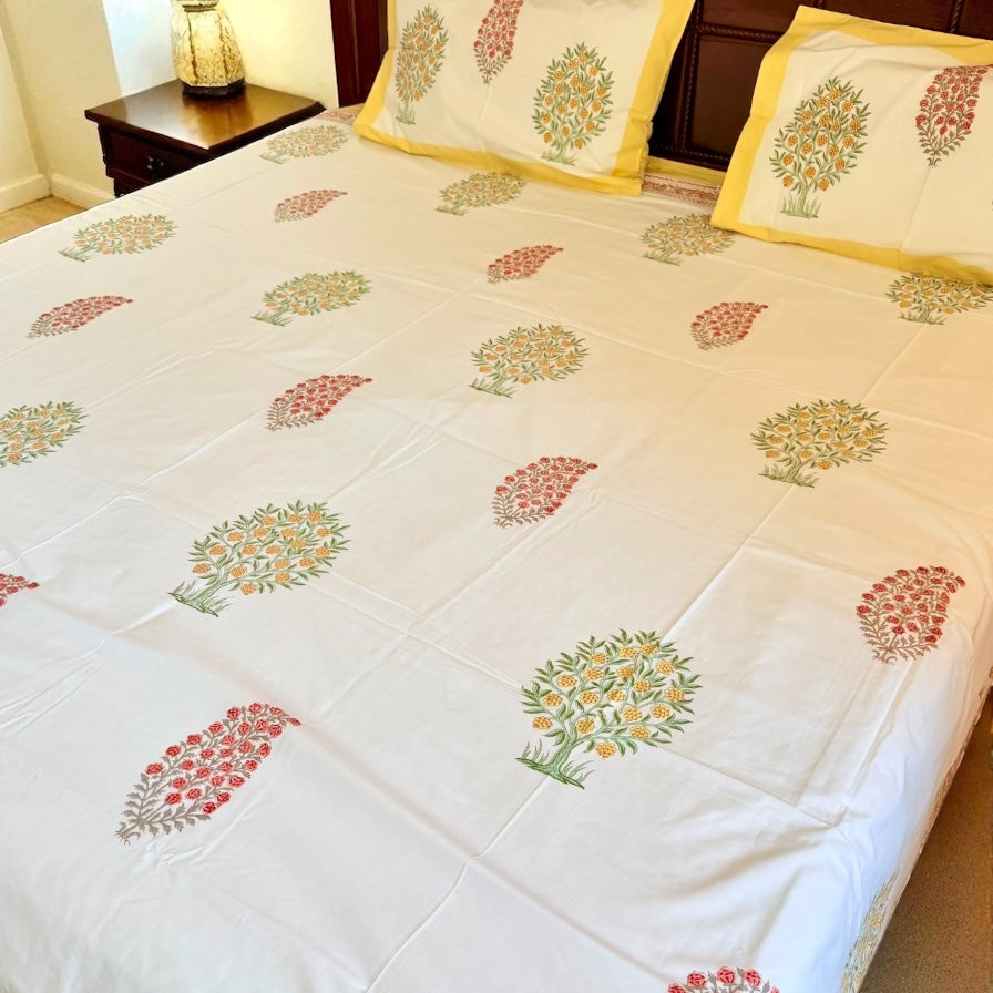 Sunehri Orchard Elegance Handblock Printed Cotton Bedsheet