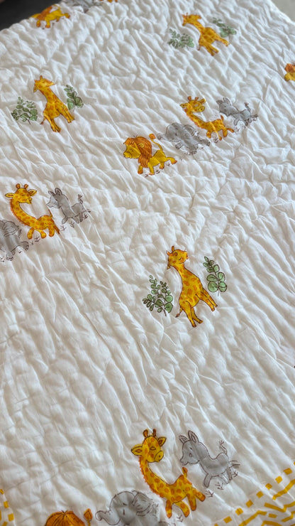 Little Lion March- Handblock Print Mul Mul cotton Quilt