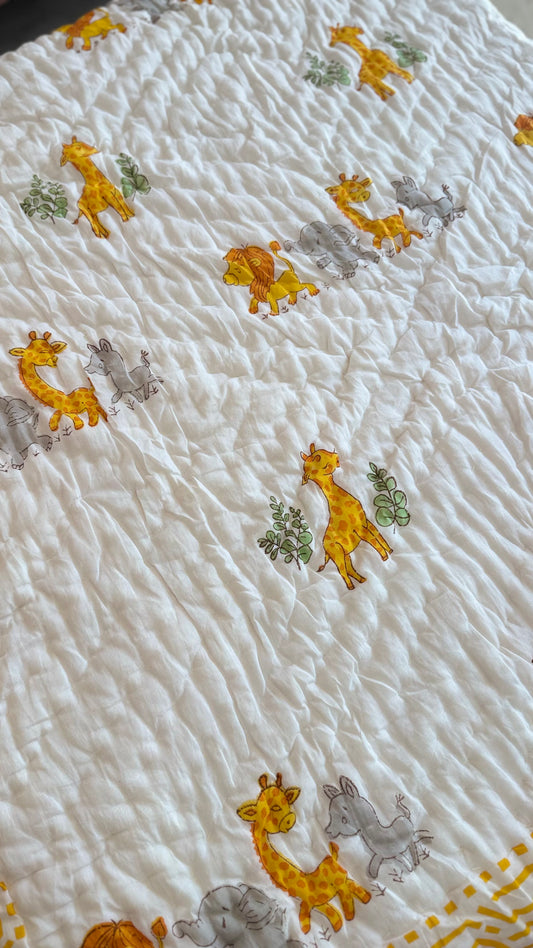 Little Lion March- Handblock Print Mul Mul cotton Quilt
