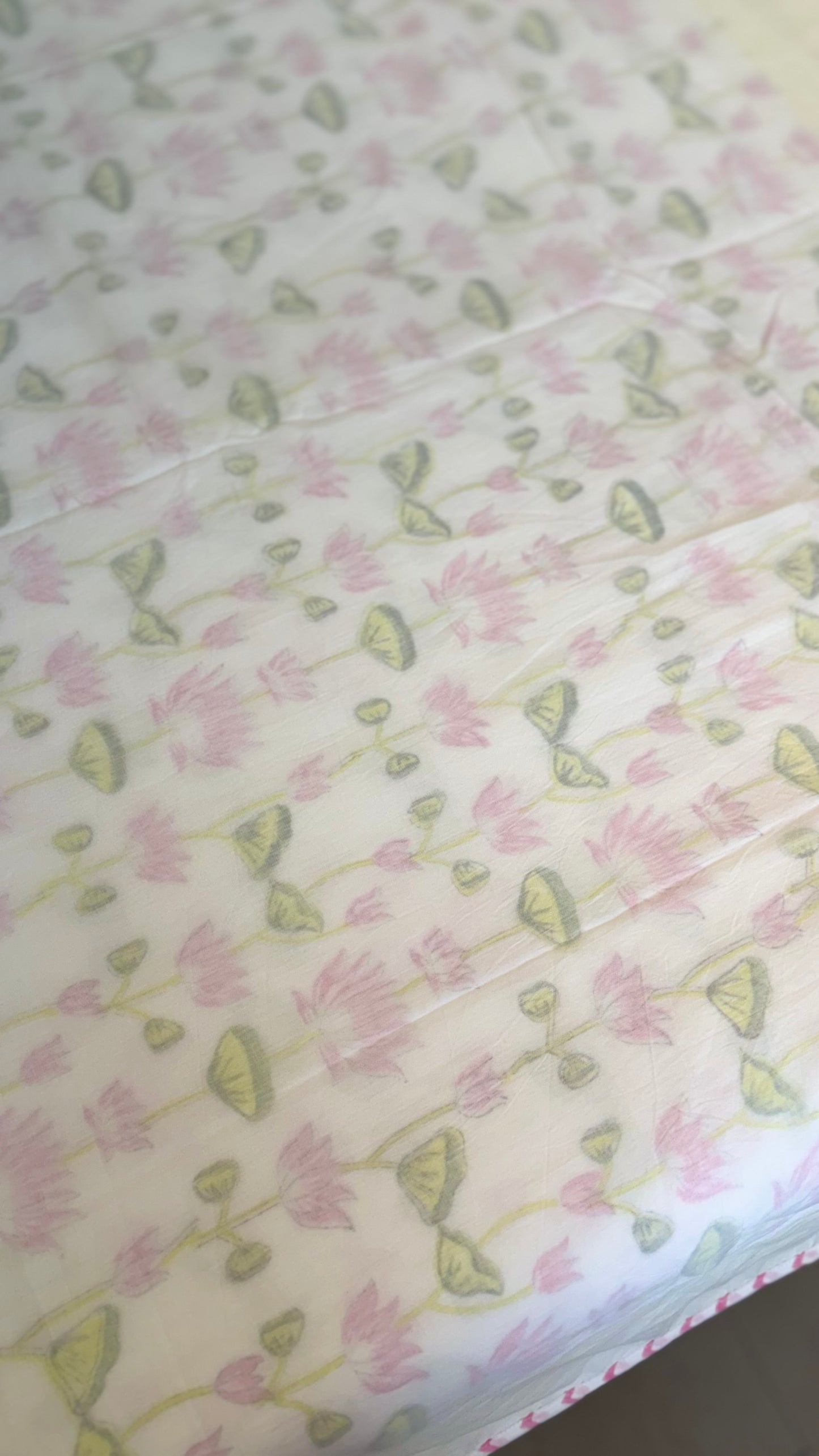 Pink Lotus Serenade Mul Mul Cotton Handblock Printed 3D Dohar