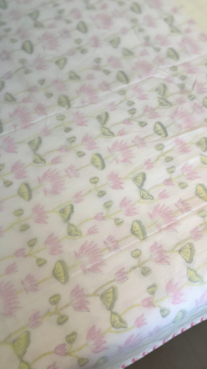 Pink Lotus Serenade Mul Mul Cotton Handblock Printed 3D Dohar