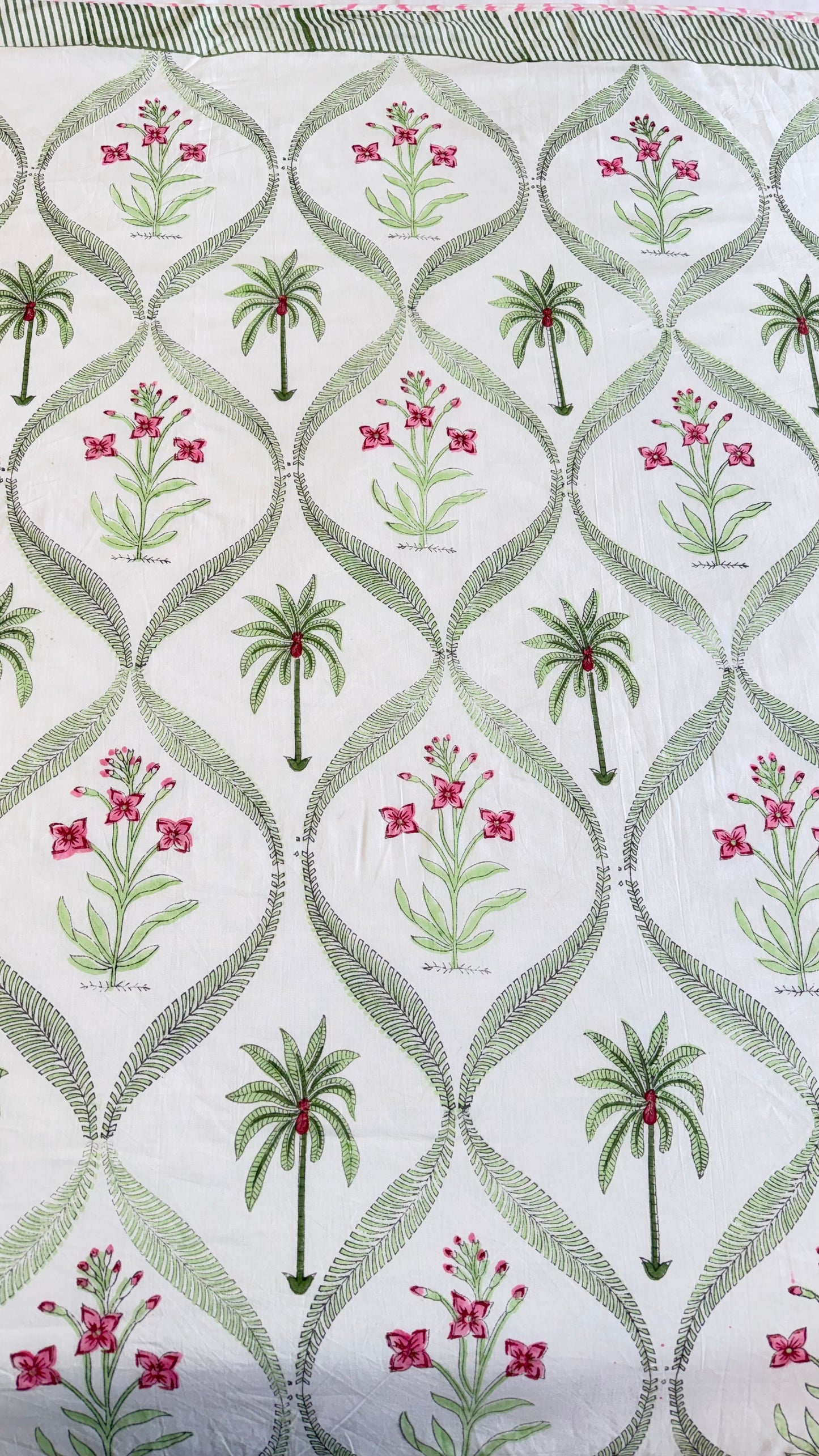 Tropical Palm Grove Mul Mul Cotton Handblock Printed Dohar