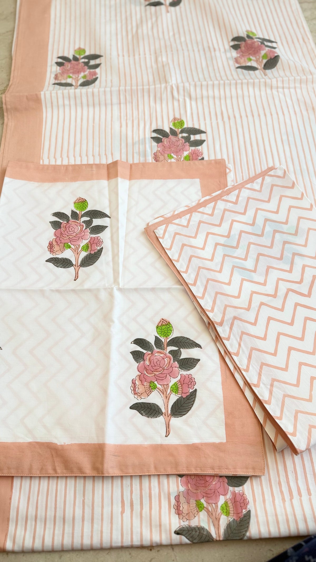 Peach Blossom Handblock Printed Cotton Bedsheet