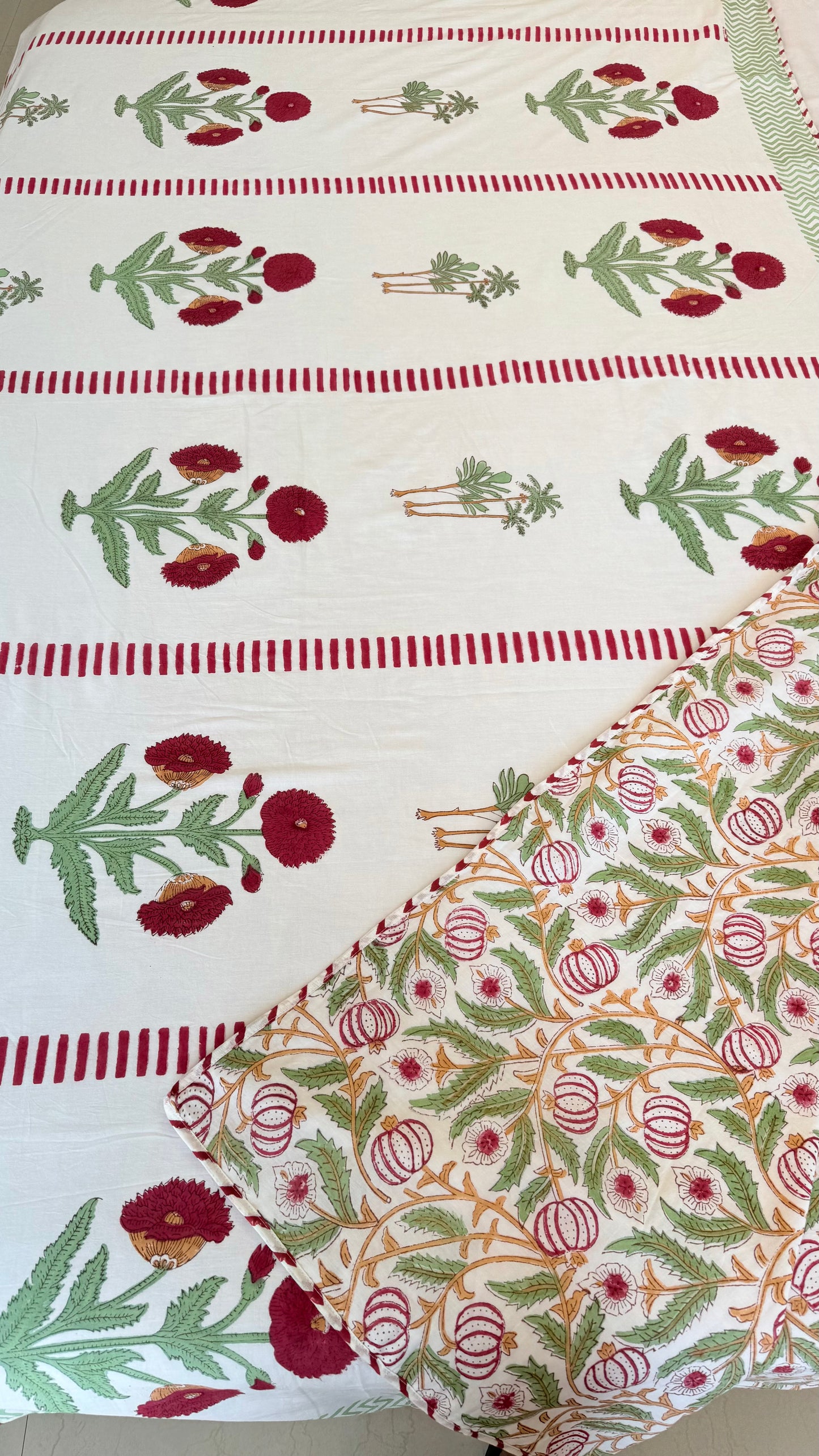 Crimson Bloom Handblock Print Mul Mul Cotton Dohar